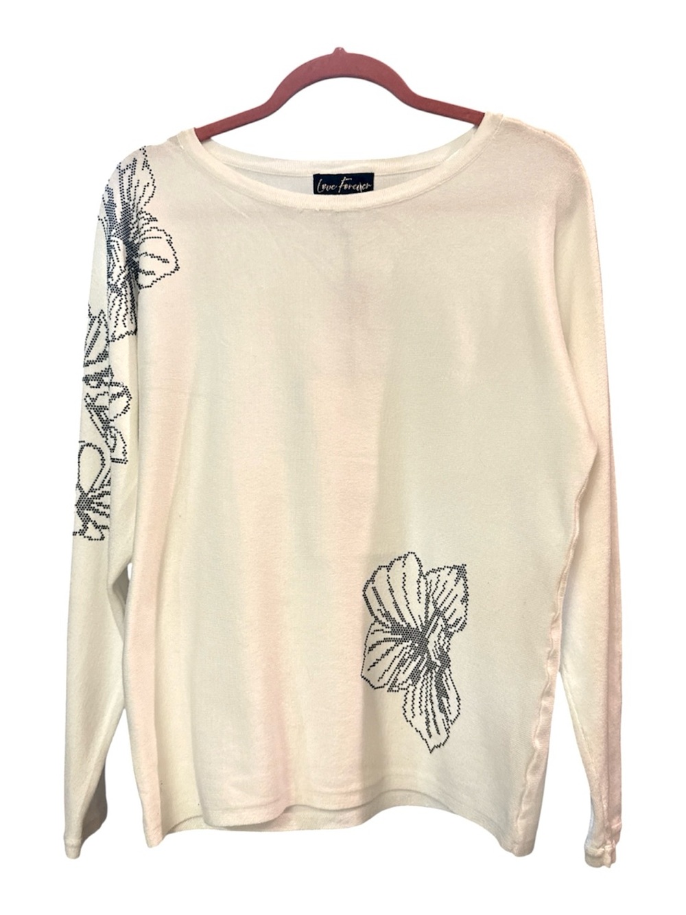 Love Forever White Beaded Floral Embellished Long Sleeve Top size M